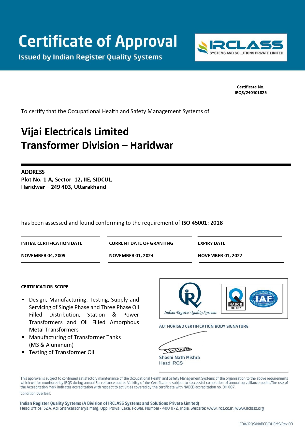 ISO 45001 Certificate